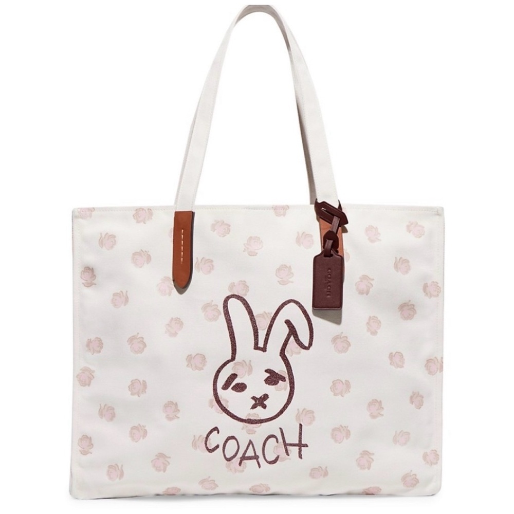 Coach White Tote with Pink Floral Design